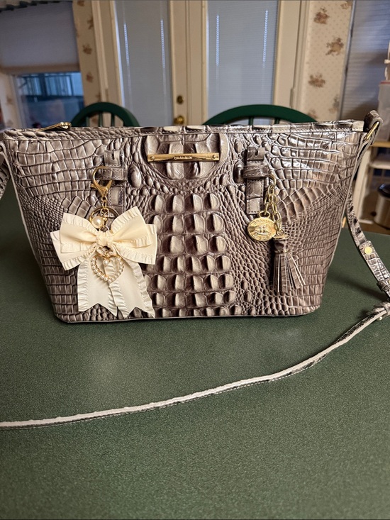 Brahmin Handbags - Brahmin Asher Shoulder Bag in Taupe with Cream Bow Charm